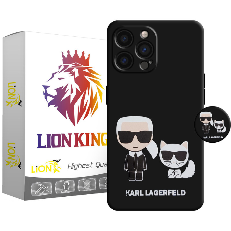  کاور لاین کینگ مدل  گربه و مردعینکی مناسب برای گوشی موبایل اپل IPhone 13 pro به همراه پایه نگهدارنده