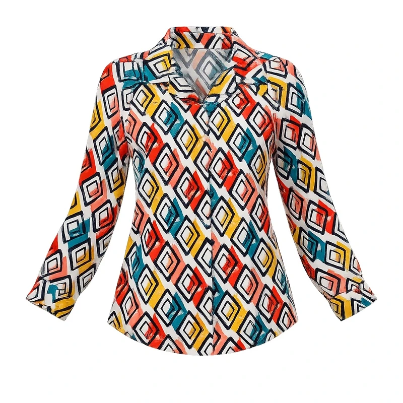 شومیز آستین بلند یقه برگردان زنانه مدل هندسی