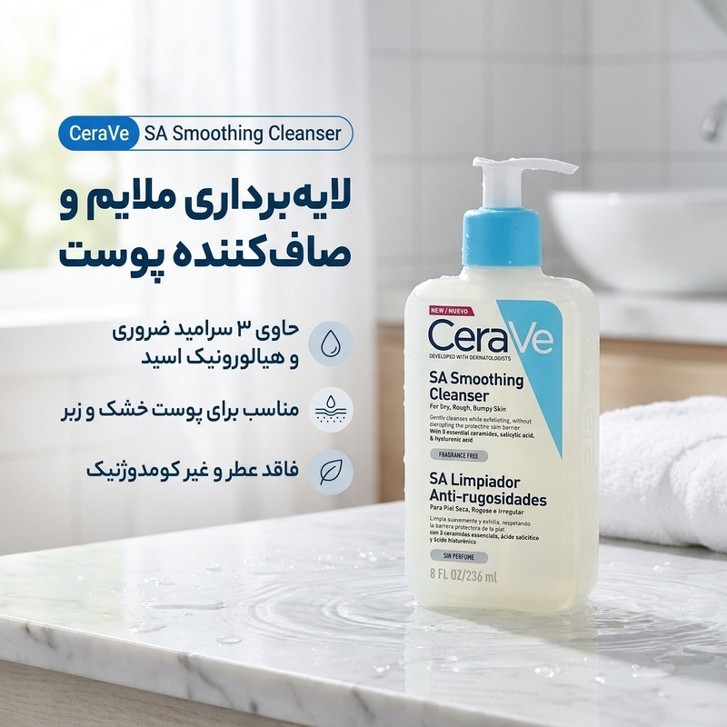 فوم شست‌وشوی صورت سراوی مدل Smoothing مناسب برای پوست خشک و حساس حجم 236 میلی‌لیتر
