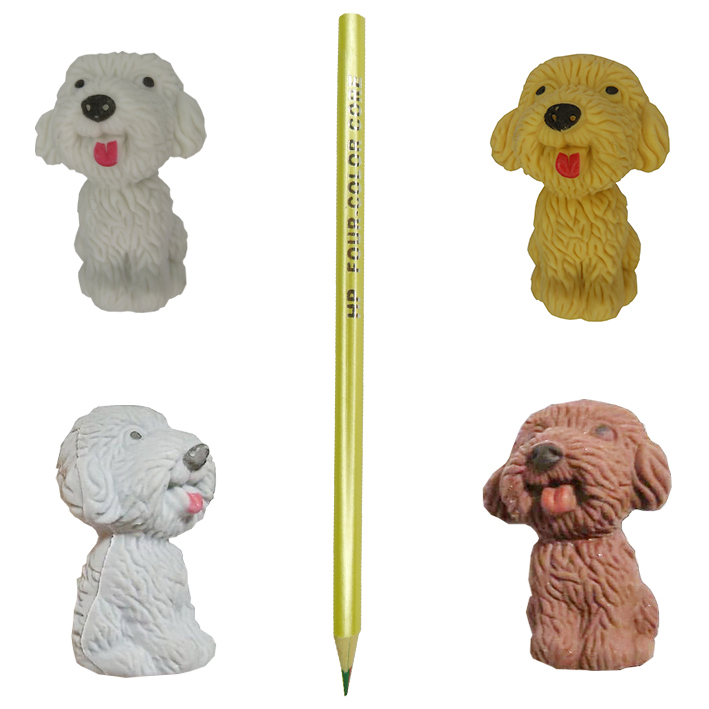 پاک کن مدل سرمدادی مدل سگ به همراه مداد مجموعه 5 عددی