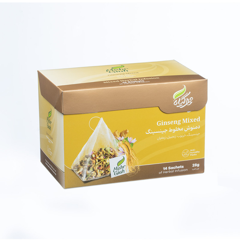 دمنوش گیاهی جینسینگ مهرگیاه بسته 14 عددی
