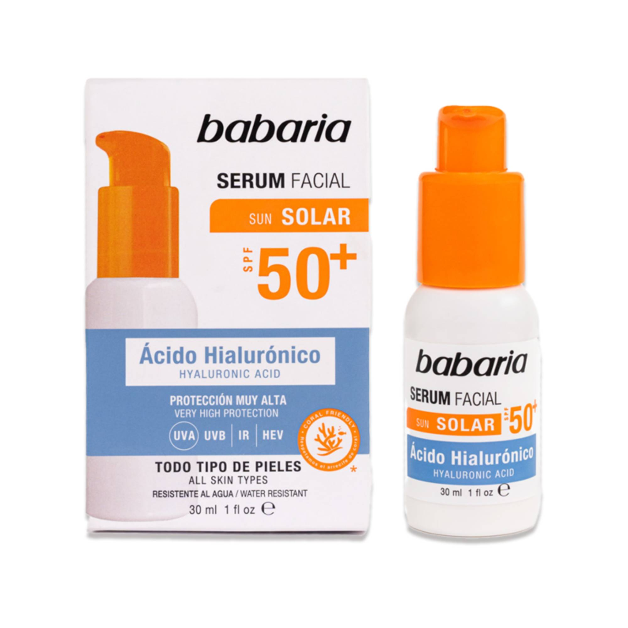 سرم ضد آفتاب بیرنگ صورت باباریا SPF 50 مدل Acido Hialuronico محافظ UVA و UVB مناسب برای انواع پوست حجم 30 میلیلیتر