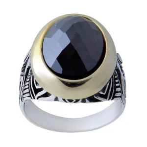 انگشتر نقره مردانه بازرگانی میلادی مدل سنگ حدید رکاب ترک کد AM_619