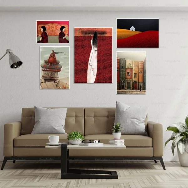 تابلو بکلیت طرح هنری و کلاسیک و فانتزی دکوری و مدرن مدل W-bu3829 مجموعه 5 عددی