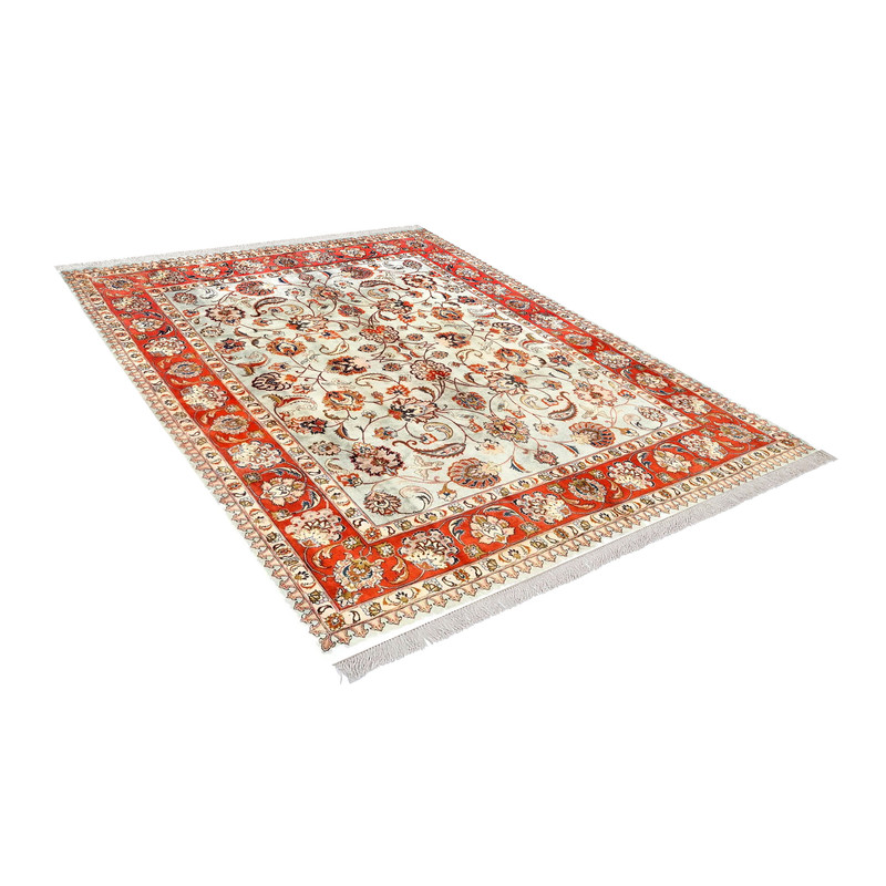 فرش ماشینی زانیس مدل سنتی طرح تبریز زمینه کرم