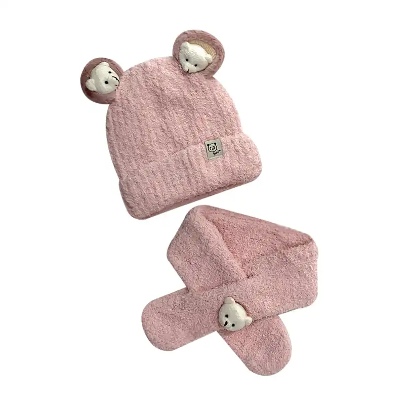 ست کلاه و شال گردن بچگانه مدل تدی گوش دار