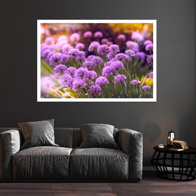 تابلو بکلیت طرح طبیعت و گل بنفش مدل قاب شاسی W-s8680