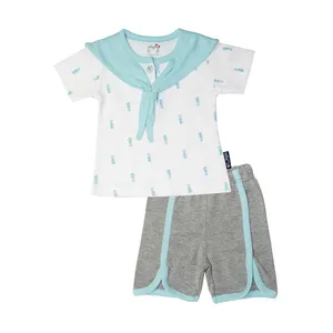  ست تیشرت و شلوارک نوزادی آدمک مدل ملوانی فیروزه ای  کد 16900