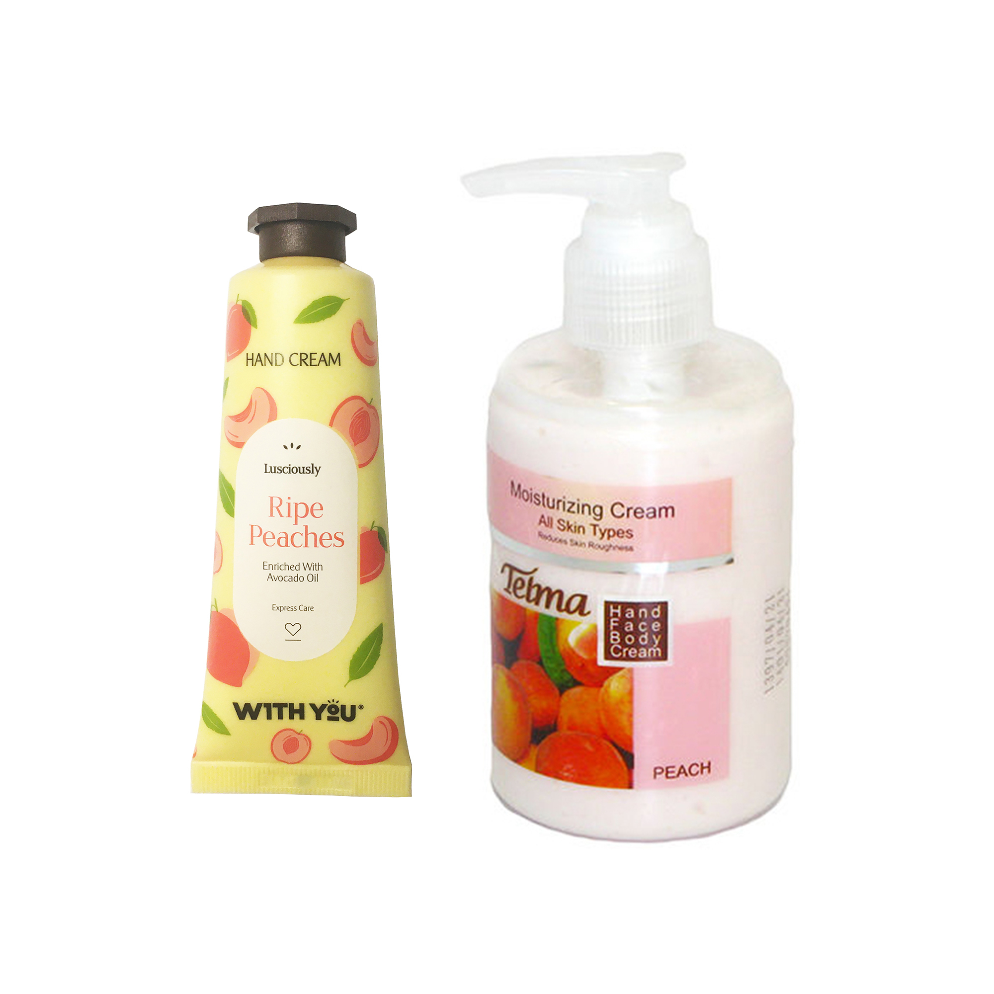 کرم آبرسان و مرطوب کننده تلما مدل هلو حجم 200 میلی لیتر به همراه کرم مرطوب کننده ویت یو مدل Ripe Peaches حجم 50 میلی لیتر 
