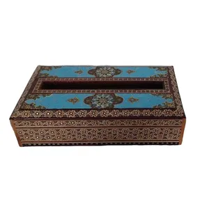 جعبه دستمال کاغذی خاتم کاری مدل اسلیمی کد 154