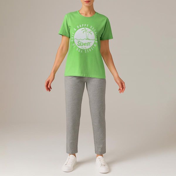 ست تی شرت آستین کوتاه و شلوار زنانه مادر مدل Deniz رنگ سبز