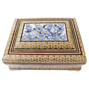 جعبه قرآن کریم خاتم کاری مدل نقاشی برجسته طرح گل و مرغ کد 2418bl