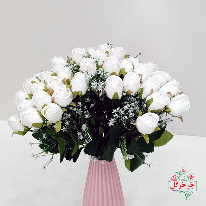 گل مصنوعی جُرجُرگل مدل بوته رز خامه ای 20 بازو