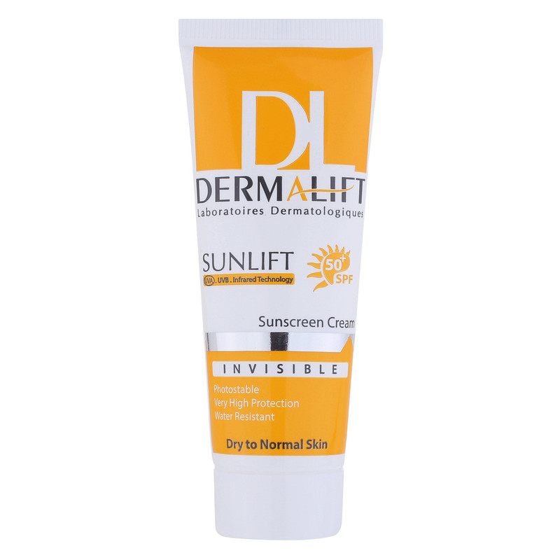 کرم ضد آفتاب بی‌رنگ صورت درمالیفت SPF 50 مدل SUNLIFT محافظ UVA ،UVB، ضد آب، مناسب پوست خشک حجم 40 میلی‌لیتر