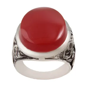 انگشتر نقره مردانه بازرگانی میلادی مدل سنگ عقیق یمنی کهنه رکاب دست ساز سیاه قلم کد AM_1859