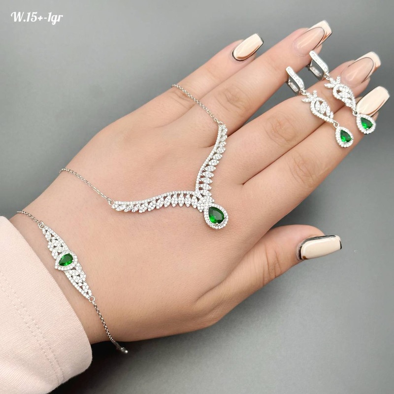 نیم ست نقره زنانه مدل زمرد