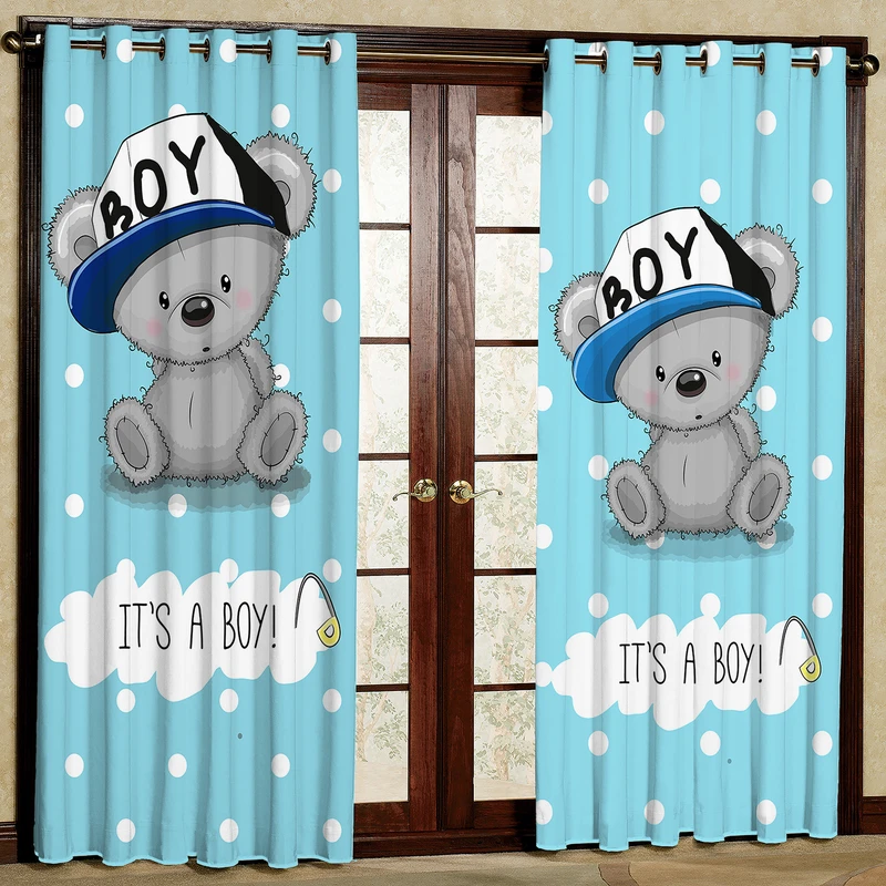  پرده مدل عروسک خرسی آبی مخمل پانچی کد 4752a سایز 200x140 سانتی متر