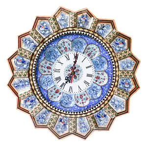 ساعت دیواری خاتم کاری مدل خورشیدی طرح گل و مرغ برجسته کد bl41d23-n2