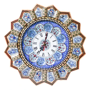 ساعت دیواری خاتم کاری مدل خورشیدی طرح گل و مرغ برجسته کد bl41d23-n2