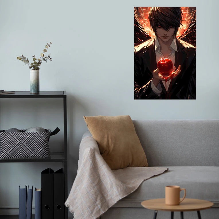 پوستر گوفی مدل لایت یاگامی سیب ریوک انیمه دفترچه مرگ طرح Light Yagami Death Note Anime Kira کد APLE35