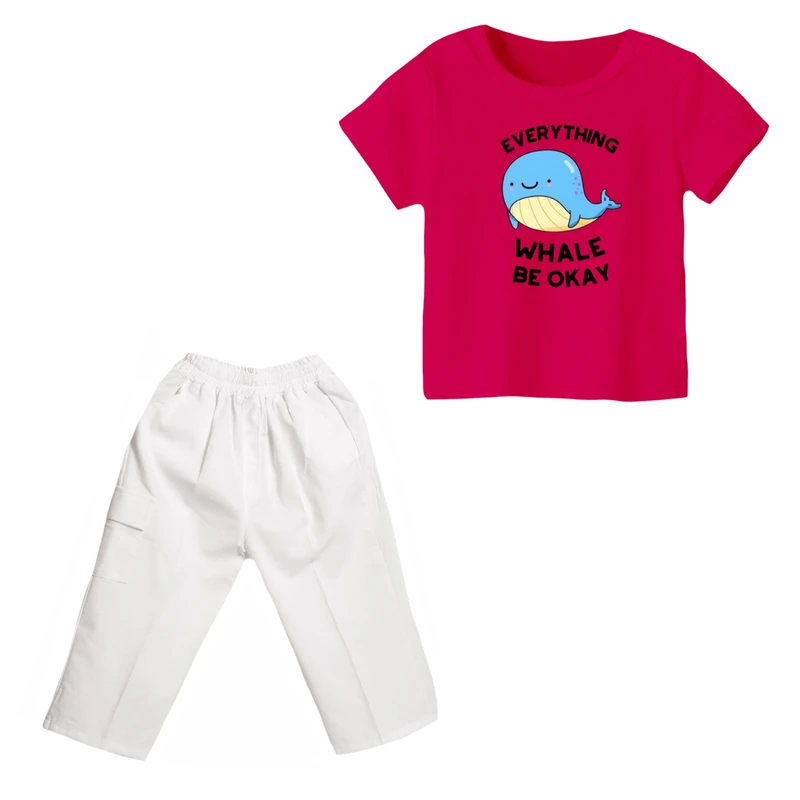 ست تی شرت و شلوارک دخترانه مدل نهنگ کد ۲