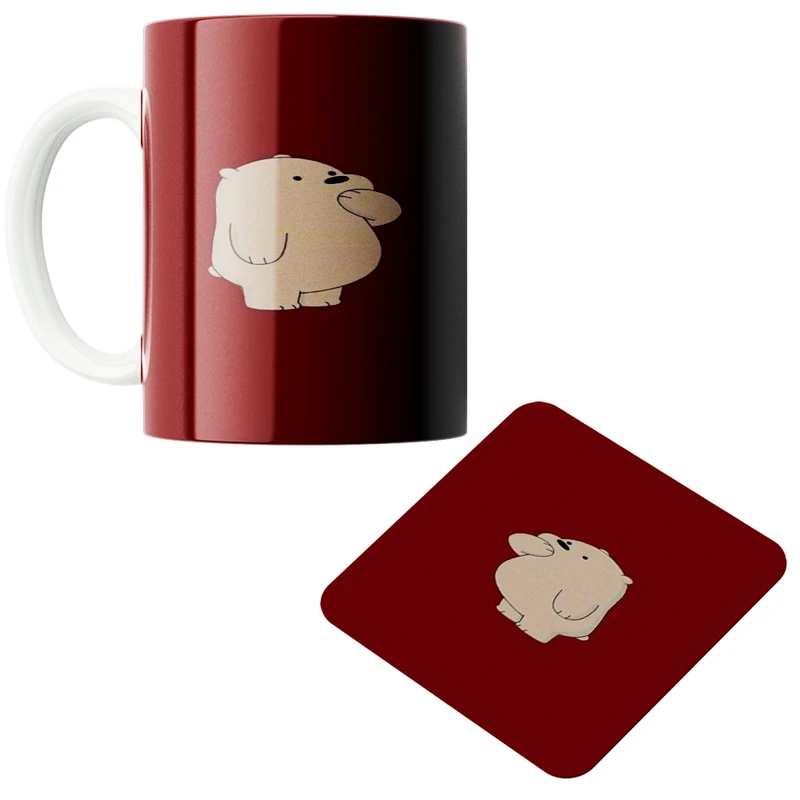 ماگ پاد آفرین مدل خرس متفکر کد4 به همراه زیرلیوانی