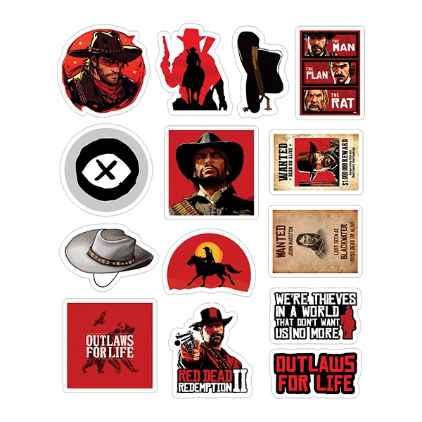 استیکر لپ تاپ توییجین و موییجین طرح red dead کد 01 مجموعه 14 عددی