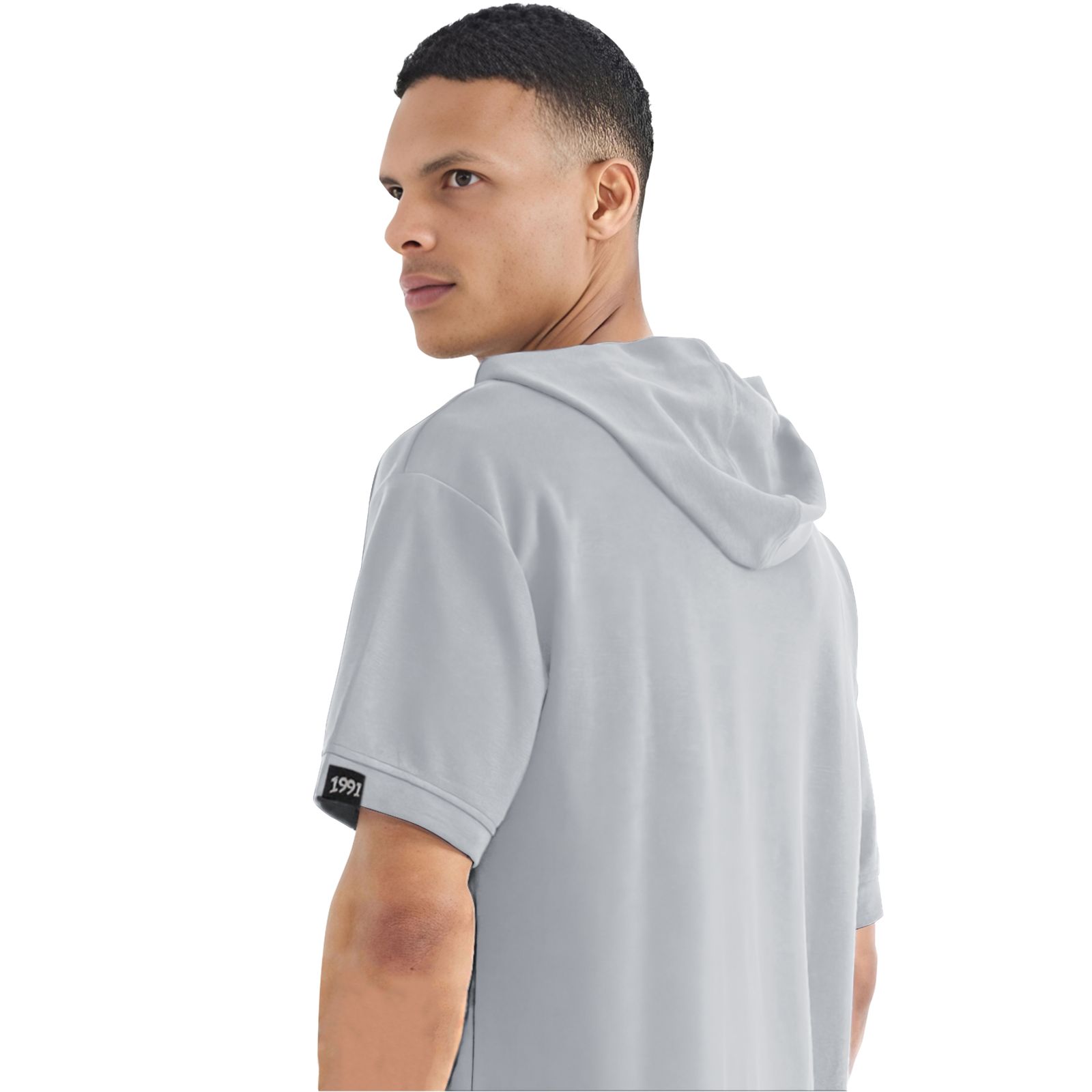 تی شرت اورسایز کلاه دار آستین کوتاه مردانه نوزده نودیک مدل TS1966 W - - 15