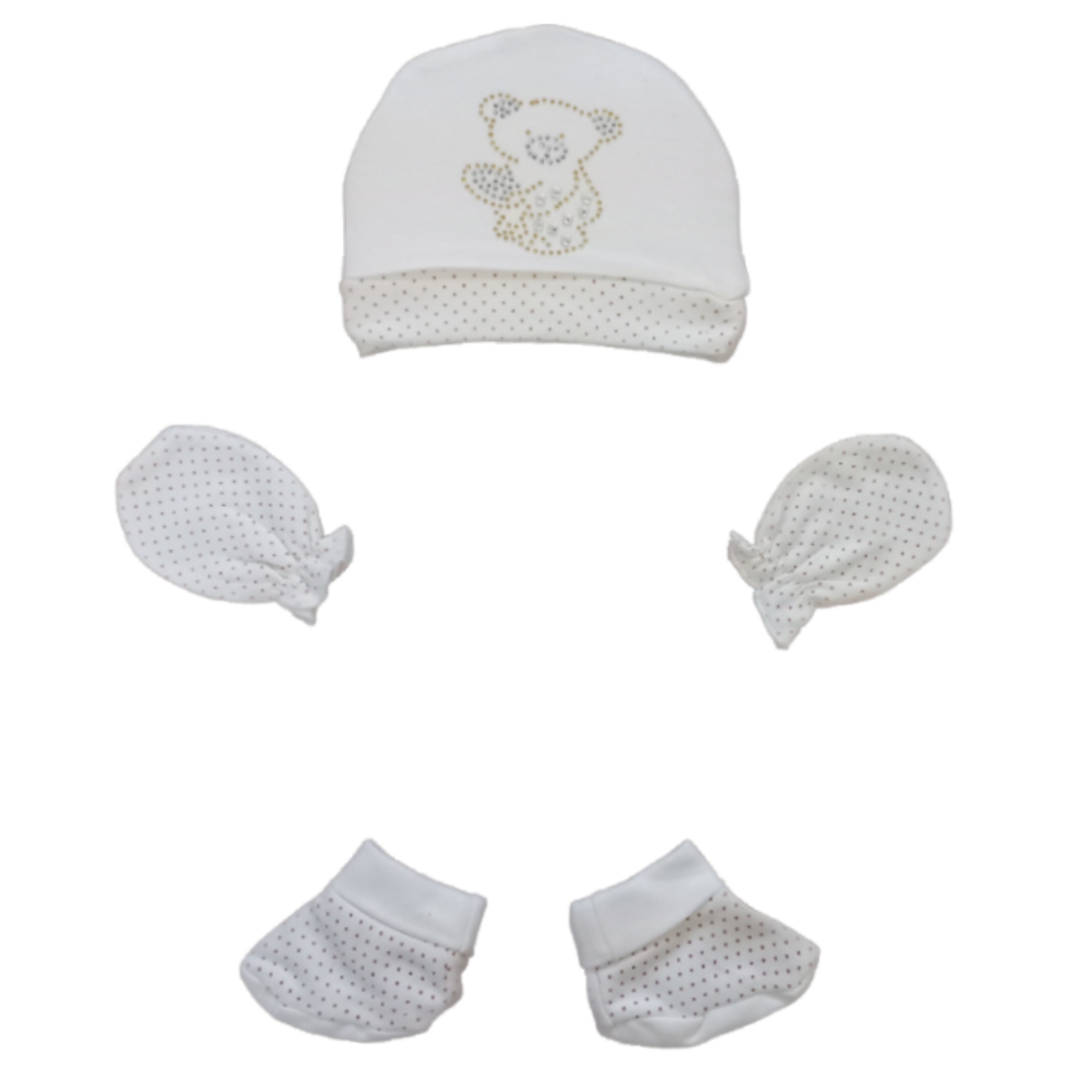 ست کلاه و دستکش و پاپوش نوزادی مدل خرسی کد 03