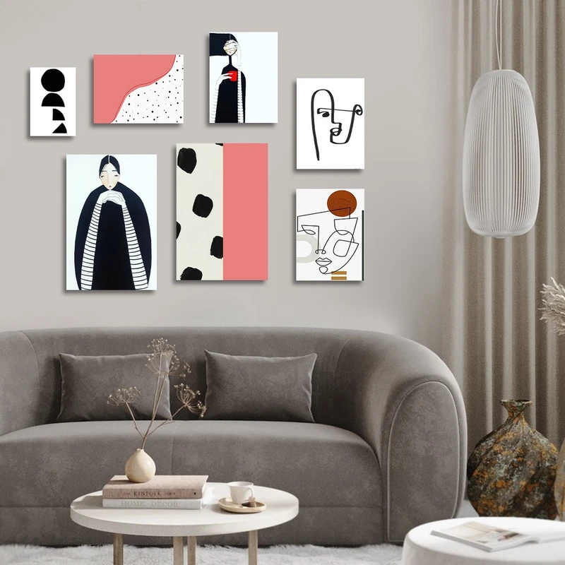 تابلو شاسی بکلیت طرح نقاشی دکوراتیو مدرن سبک کوبیسم مدل SH-1432 مجموعه 7 عددی