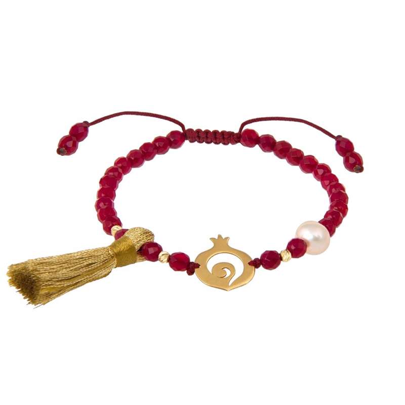 دستبند طلا 18 عیار دخترانه مدل انار دنباله دار دستبند طلا 18 عیار دخترانه مدل انار دنباله دار