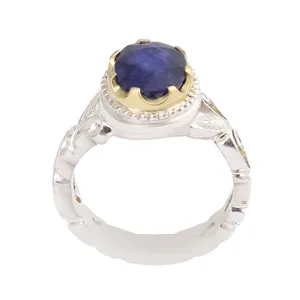 انگشتر نقره مردانه بازرگانی میلادی مدل سنگ یاقوت کبود رکاب دست ساز کد AM_2539