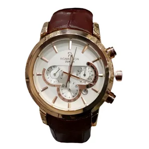 ساعت مچی عقربه‌ای مردانه رومانسون مدل سه موتور کرنوگراف بند چرمی قفل مخفی کد 3