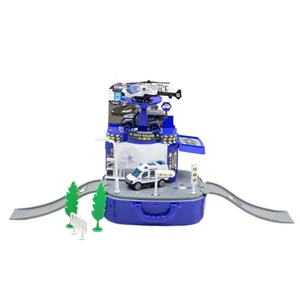 ست 8 تکه ماشین بازی ناب سل مدل پارکینگ چمدانی پلیس به همراه دو عدد ماشین فلزی و هلی کوپتر پلیس