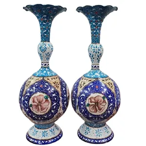  گلدان میناکاری مسی میناسرای نیکنامی مدل نسترن کد01 بسته 2 عددی