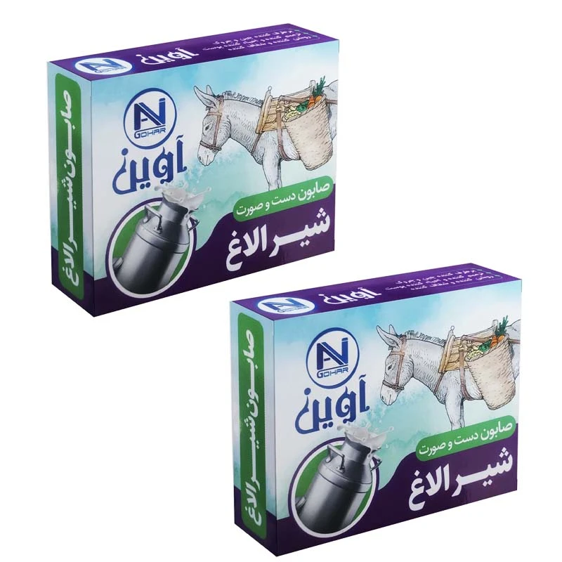 صابون شستشو آوین گوهر مدل شیر الاغ وزن 75 گرم بسته 2 عددی