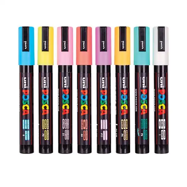 ماژیک رنگ آمیزی یونی پوسکا مدل 5M-8 طرح رنگ‌های پاستیلی بسته 8 عددی