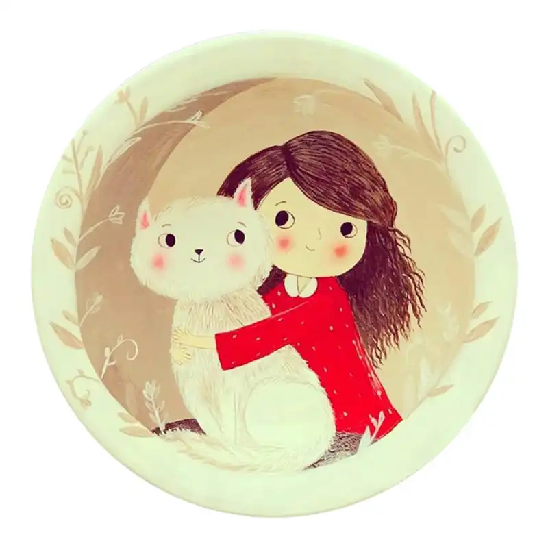بشقاب دیوارکوب سفالی طرح دختر و گربه کد D119-S20