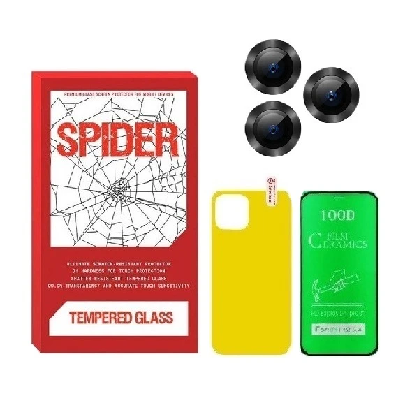 محافظ صفحه نمایش سرامیکی اسپایدر مدل 2CRN مناسب برای گوشی موبایل اپل iPhone 12 pro max به همراه محافظ پشت گوشی و محافظ لنز دوربین