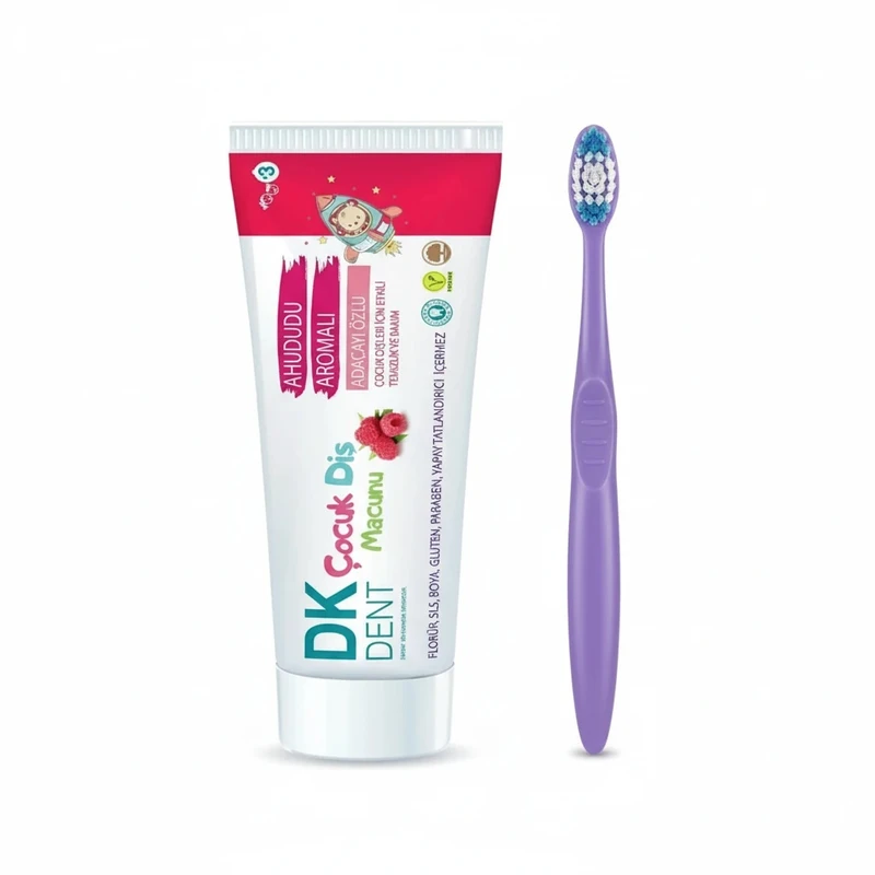 خمیردندان و مسواک کودک درموکیل مدل AHUDUDU حجم 50 میلی لیتر مجموعه 2 عددی