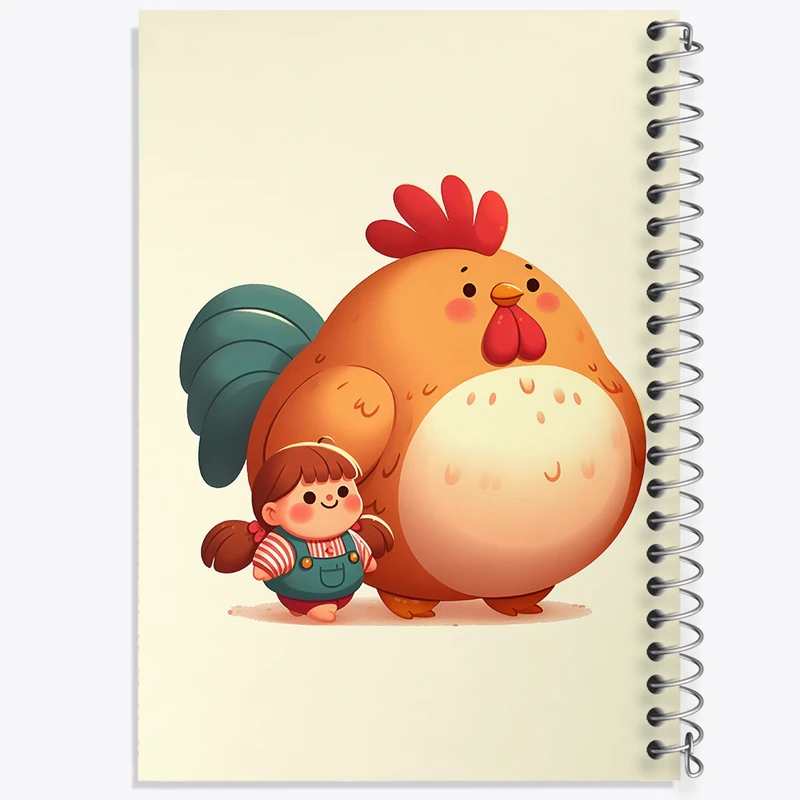 دفتر مشق 100 برگ خندالو طرح دختر و خروس کیوت کد F6134