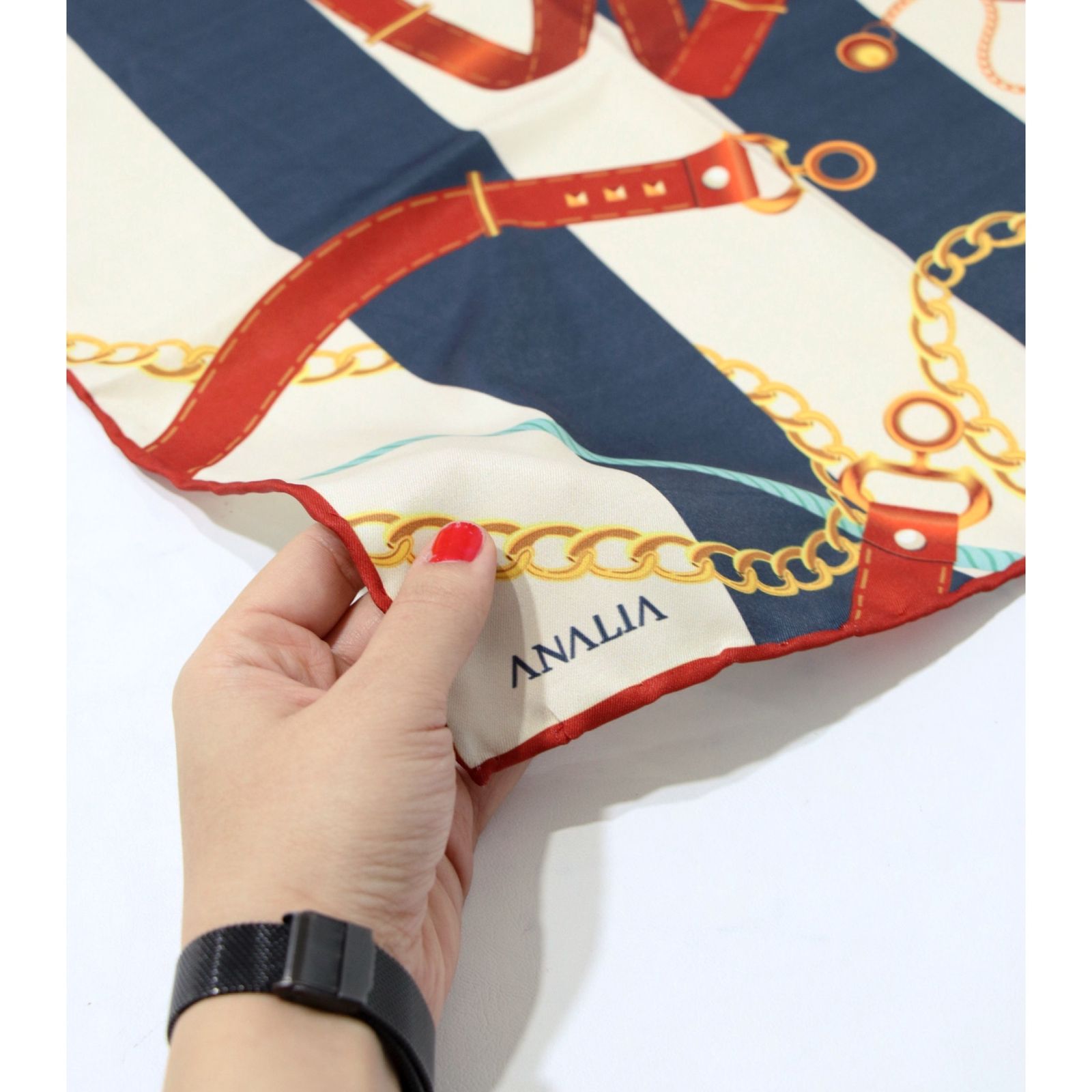 روسری زنانه مدل ابریشم روز مادر طرح زنجیری جدید کد ana-2955 - - 14