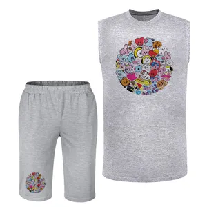 ست تاپ و شلوارک زنانه مدل بی تی اس کد L01 رنگ طوسی