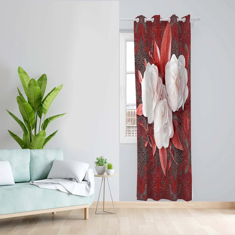 پرده طرح گل مدل مخمل پانچی کد 5352R z سایز 140x200 سانتی متر