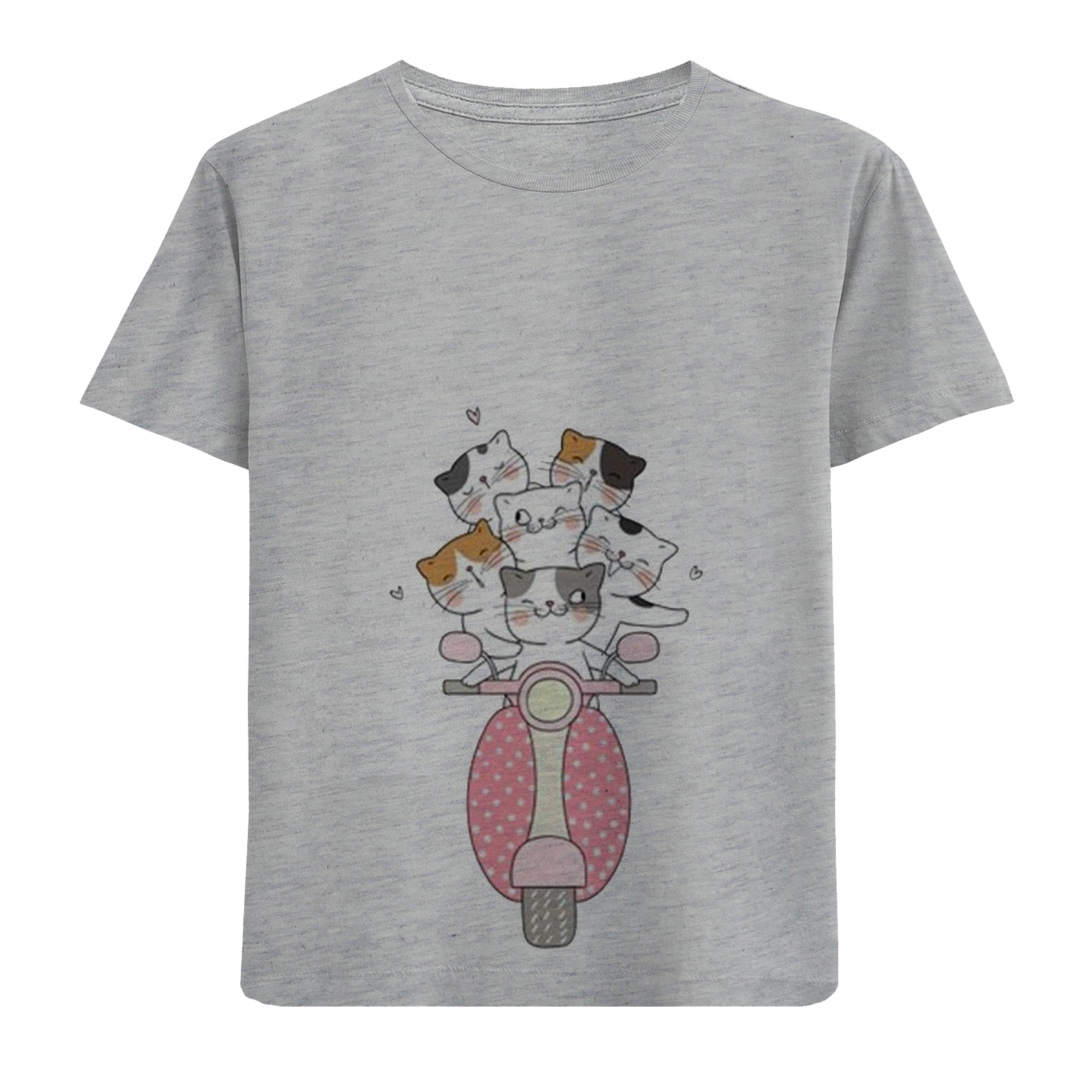 تی شرت آستین کوتاه دخترانه مدل گربه موتورسوار D258