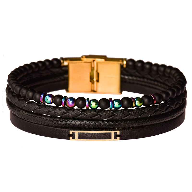 دستبند طلا 18 عیار مردانه کرابو مدل Kr102277 طرح هندسی