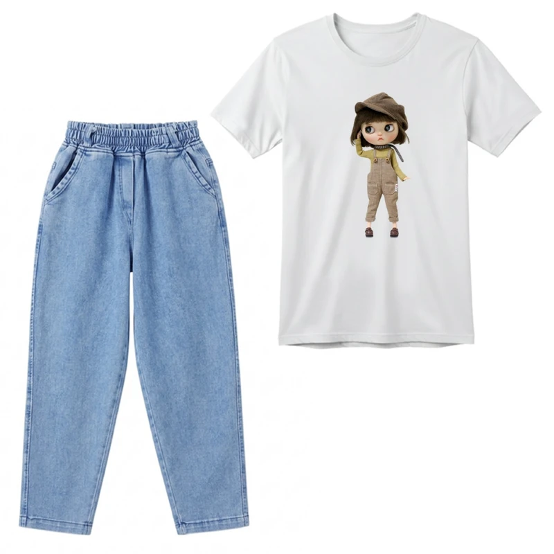 ست تی‌شرت آستین کوتاه و شلوار دخترانه مدل دخترک کد b7 