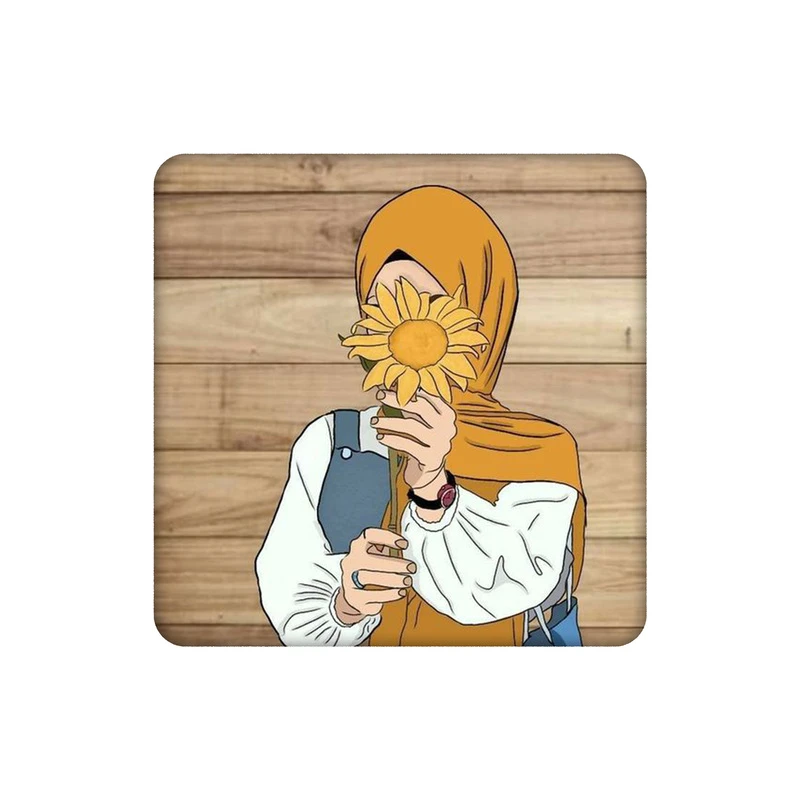 زیرلیوانی طرح دختر و گل آفتابگردان کد 3261326