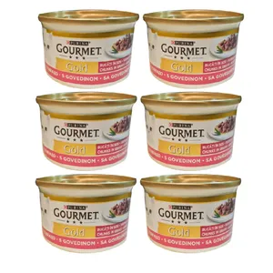 کنسرو گربه گورمت مدل خورشتی گوشت گاو وزن 85 گرم بسته 6 عددی