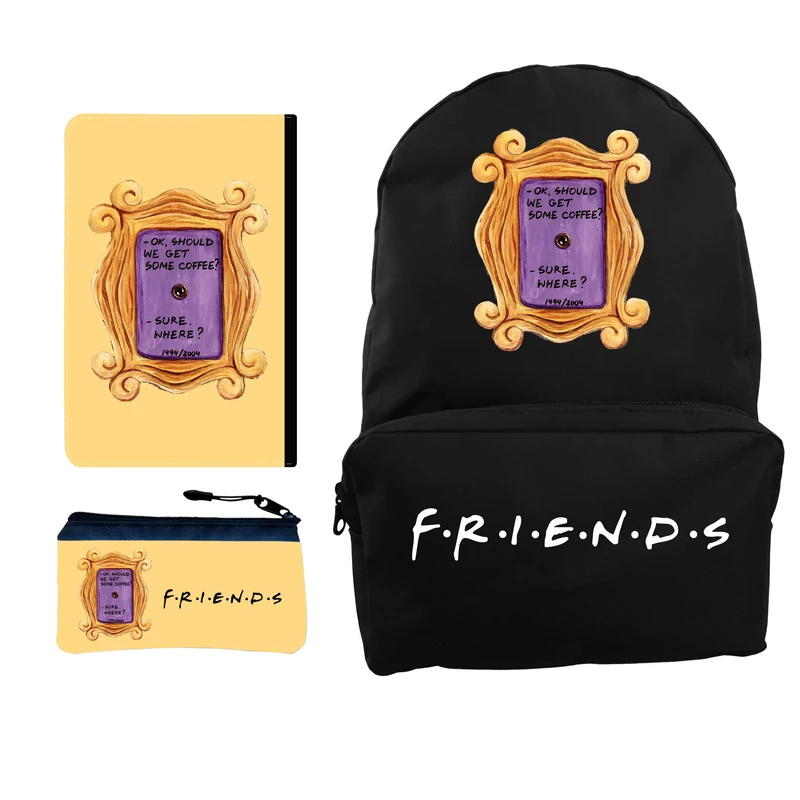 کوله پشتی مدل سریال فرندز کد kp 72 به همراه کلاسور و جامدادی مجموعه 3 عددی